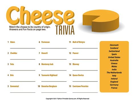 Printable Cheese Trivia Questions And Answers